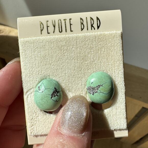 Peyote Bird 925 Sterling Silver Turquoise Green Natural Stone Clip On Earrings - Picture 3 of 5